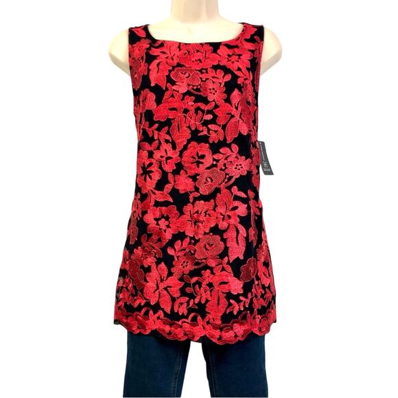 INC International Concepts Tops - NWT INC International Going Global Red Black Sleeveless Lace Top Longer Length